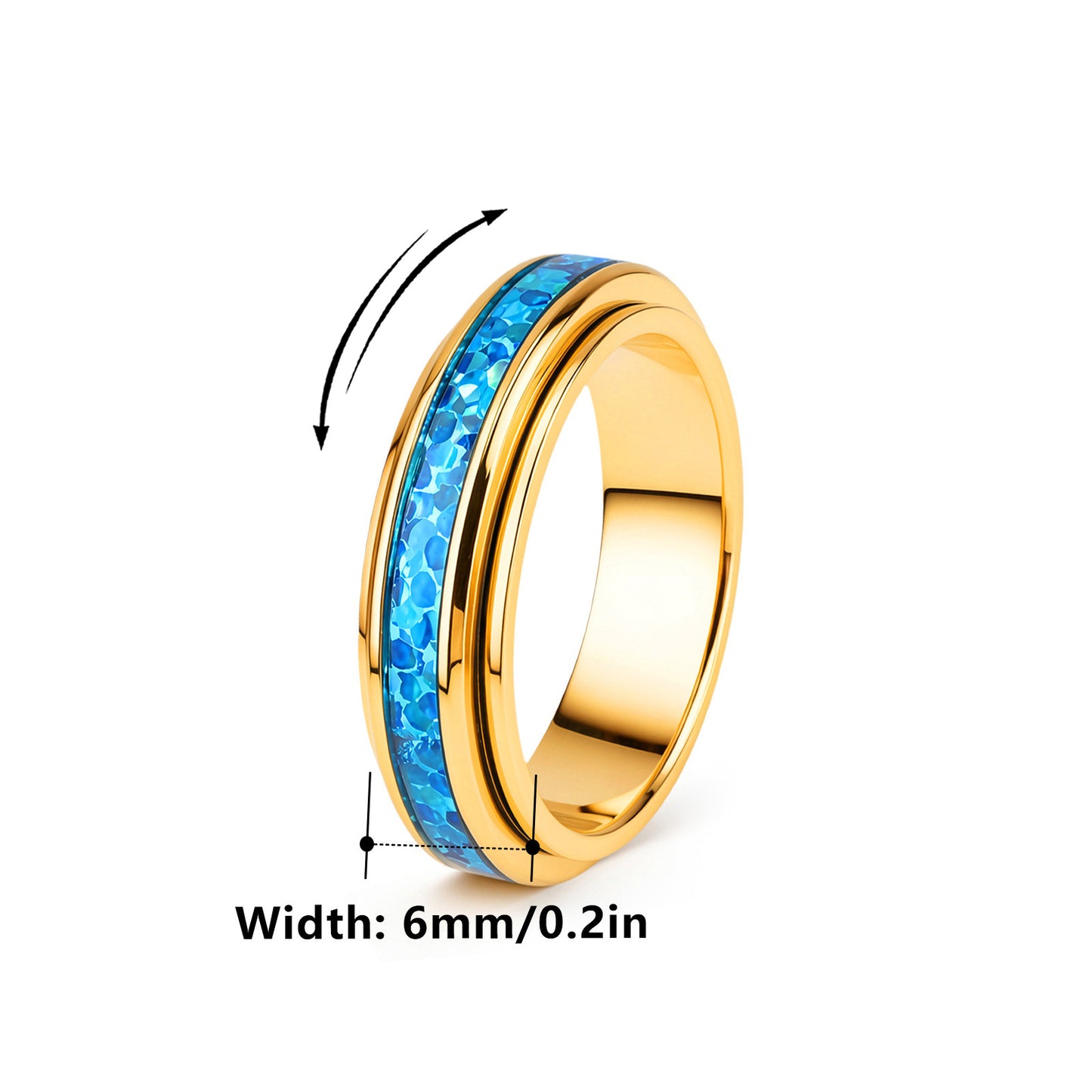 Planderful Everyday Genie Blue Opal Rotatable Ring Stainless Steel Unisex Jewelry for All