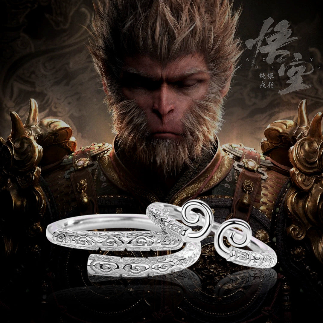 S925 Sterling Silver Black Myth Wukong Couple Ring — Adjustable