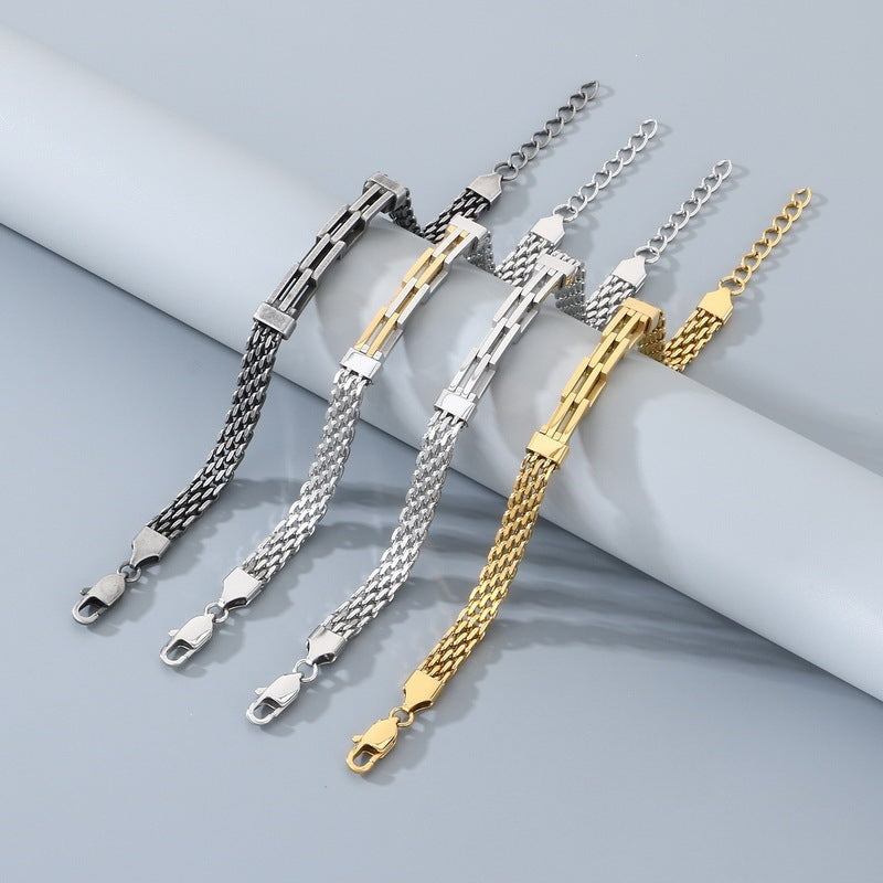 Double-Layer Geometric Ladder Layered Cuban Chain Bracelet Version Back Pattern With