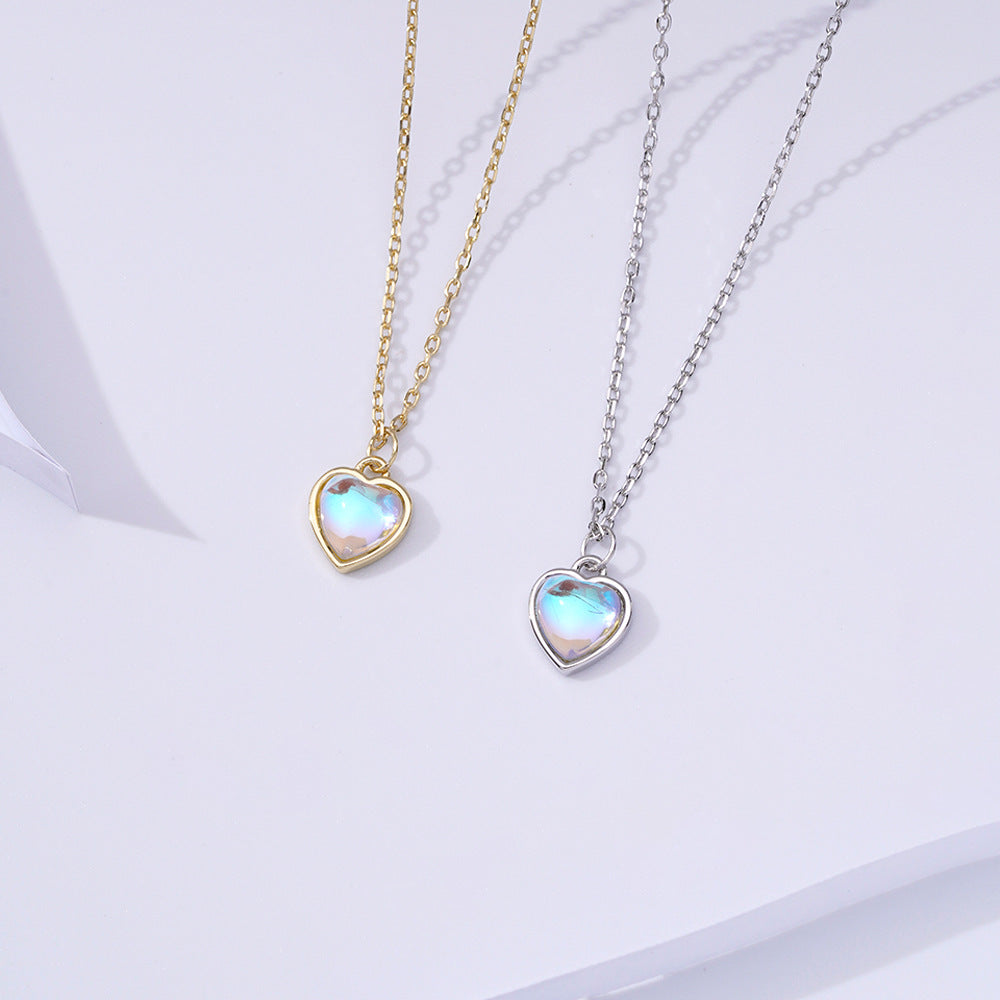 Sterling Silver Blue Crystal Love Necklace Aurora Heart Pendant