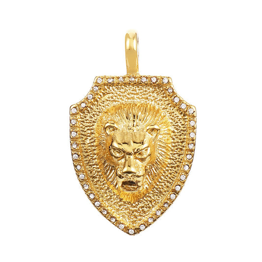 Retro Classic Hip-Hop Lion Head Shield Pendant with Zircon-Encrusted Wolf Head in Stainless Steel for Men