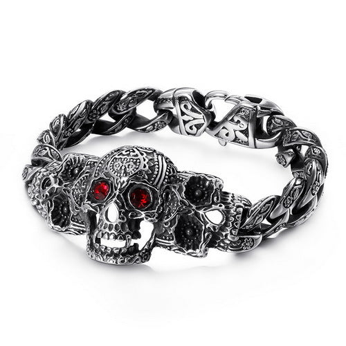 Antique Hand – Trends Skull Cross Inlaid With Zircon Titanium Steel Bracelet Men