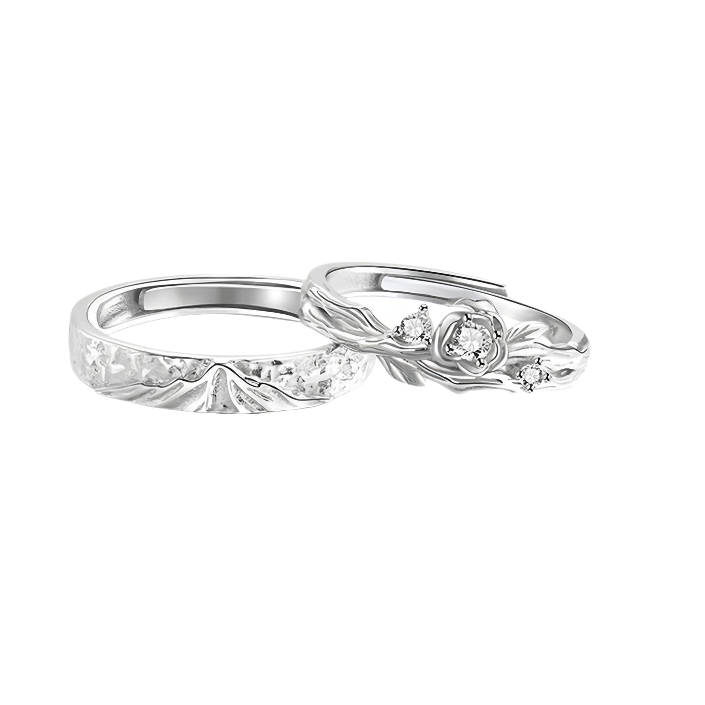 Planderful 925 Sterling Silver Snow Mountain Rose Couple Ring Light Luxury Niche Design For Girlfriend Christmas Gift