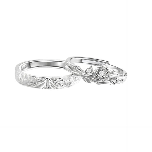 Planderful 925 Sterling Silver Snow Mountain Rose Couple Ring Light Luxury Niche Design For Girlfriend Christmas Gift