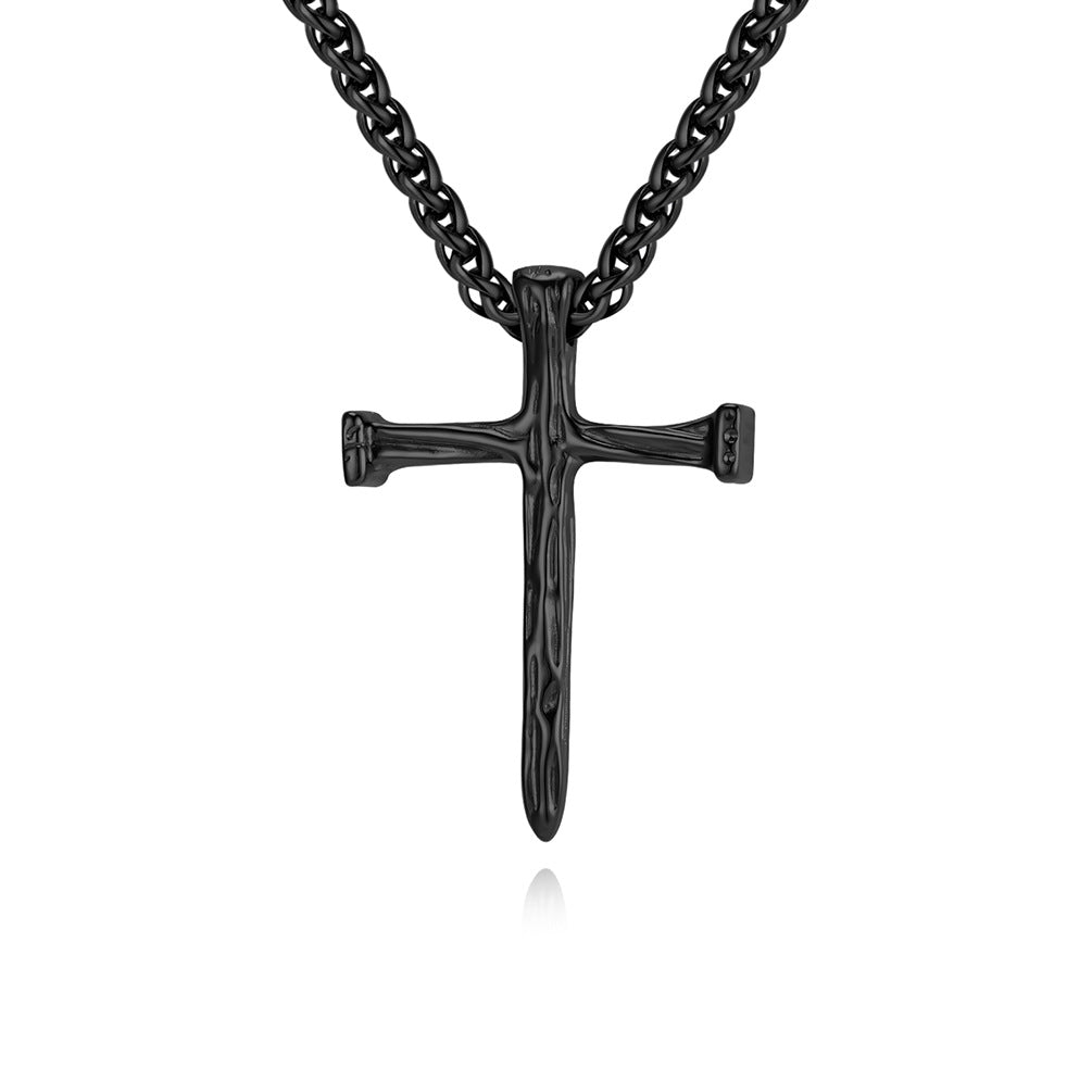 Planderful Wood Grain Cross Necklace For Men Vintage European American Style Titanium Steel Pendant Jewelry