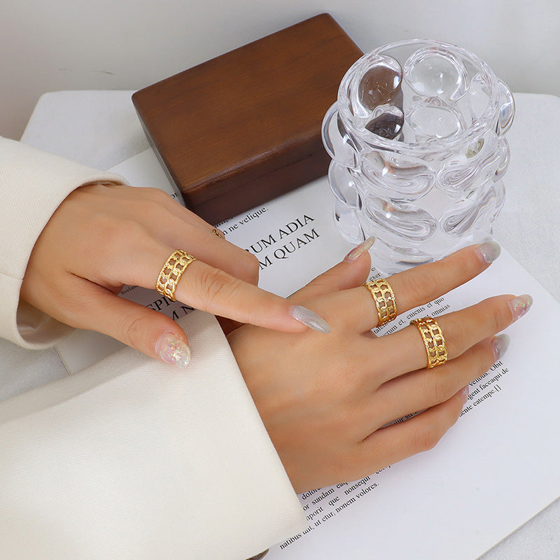 Diverse Gold-Plated Geometric Hip-Hop Ring by Planderful Collection