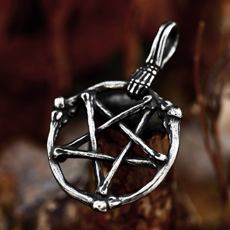 Titanium Steel Skull Bone Star Pendant - Retro Style Jewelry for Men