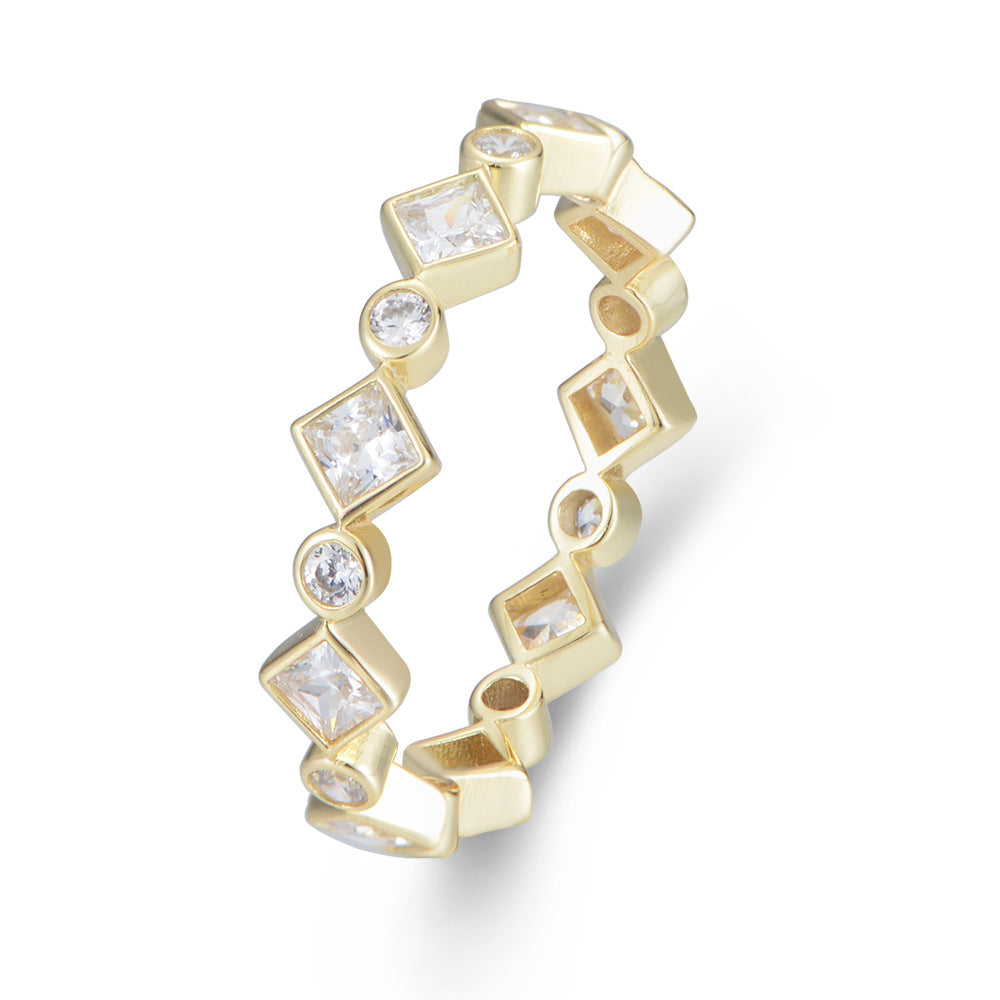 Geometric Rhombus Full Circle Zircon Sterling Silver Ring Tide Luxury Ring