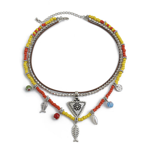Bohemian Beaded Floral Fringe Necklace
