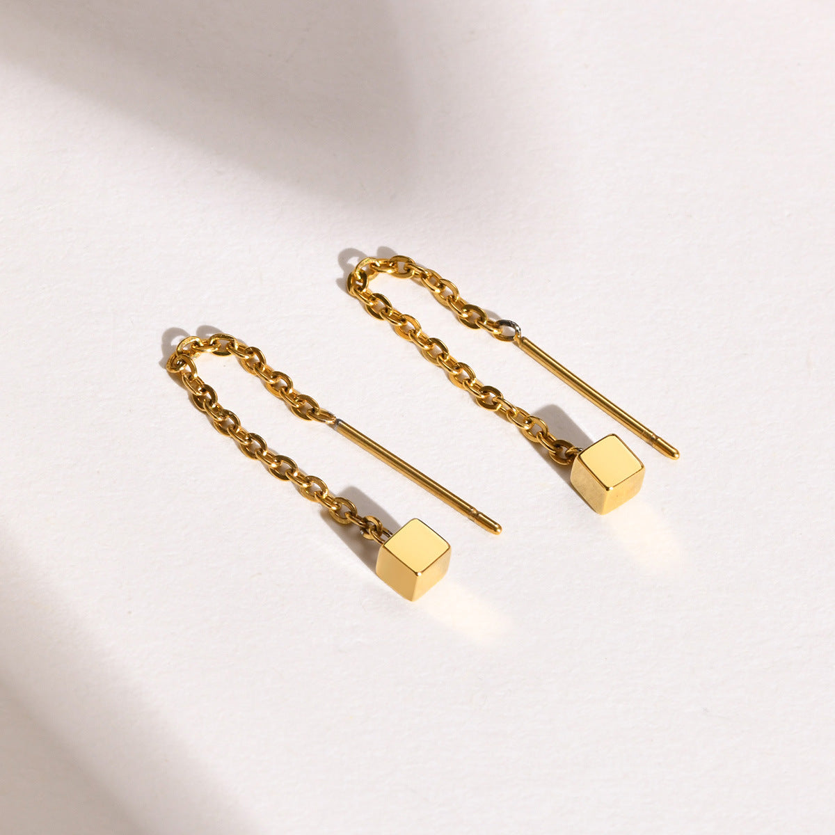 Fashion Earrings Stainless Steel Square Gold Chain Fringed