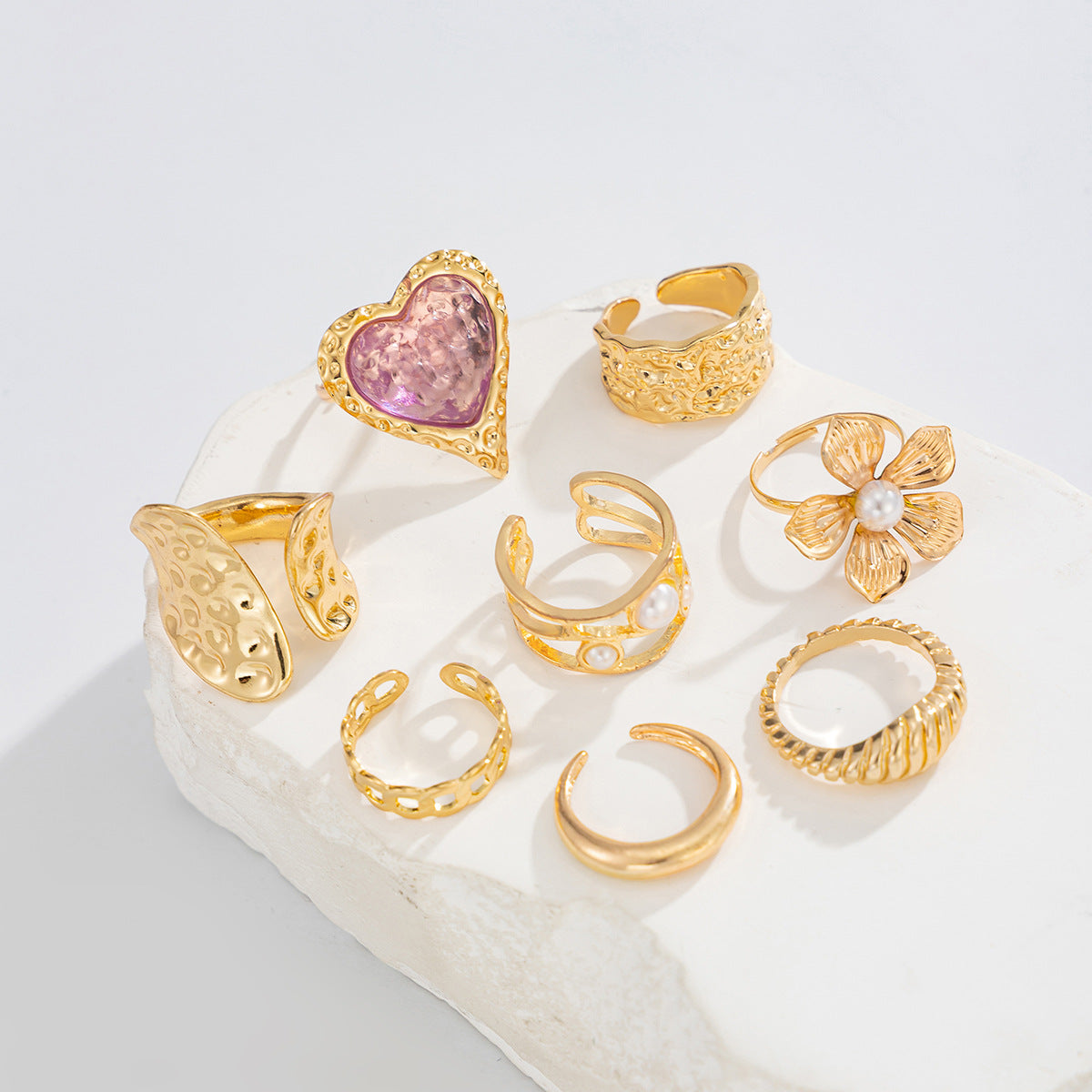 Heart Shaped Stackable Open Ring With Imitation Pearl Flower By Planderful Vienna Verve For Trendy Women Statement Ring