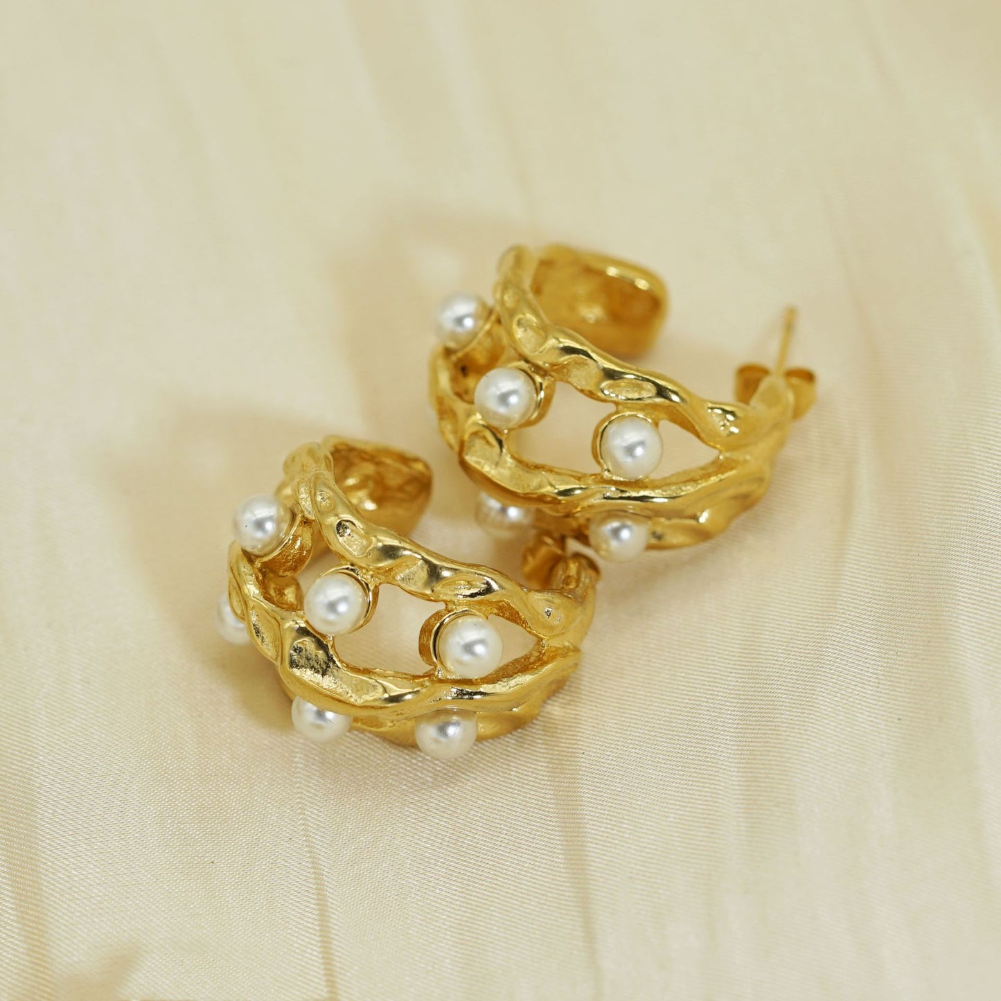 Gold Plated Stainless Steel Earrings Irregular Textured French Style Statement Jewelry By Planderful For Modern Women