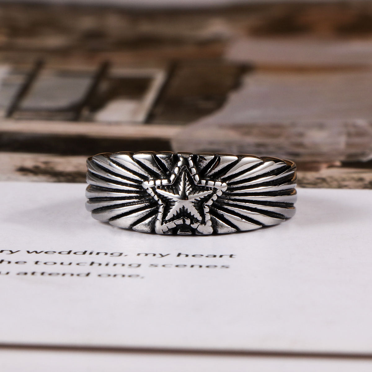 Titanium Steel Pentagram Ring For Men Retro Fashion Jewelry