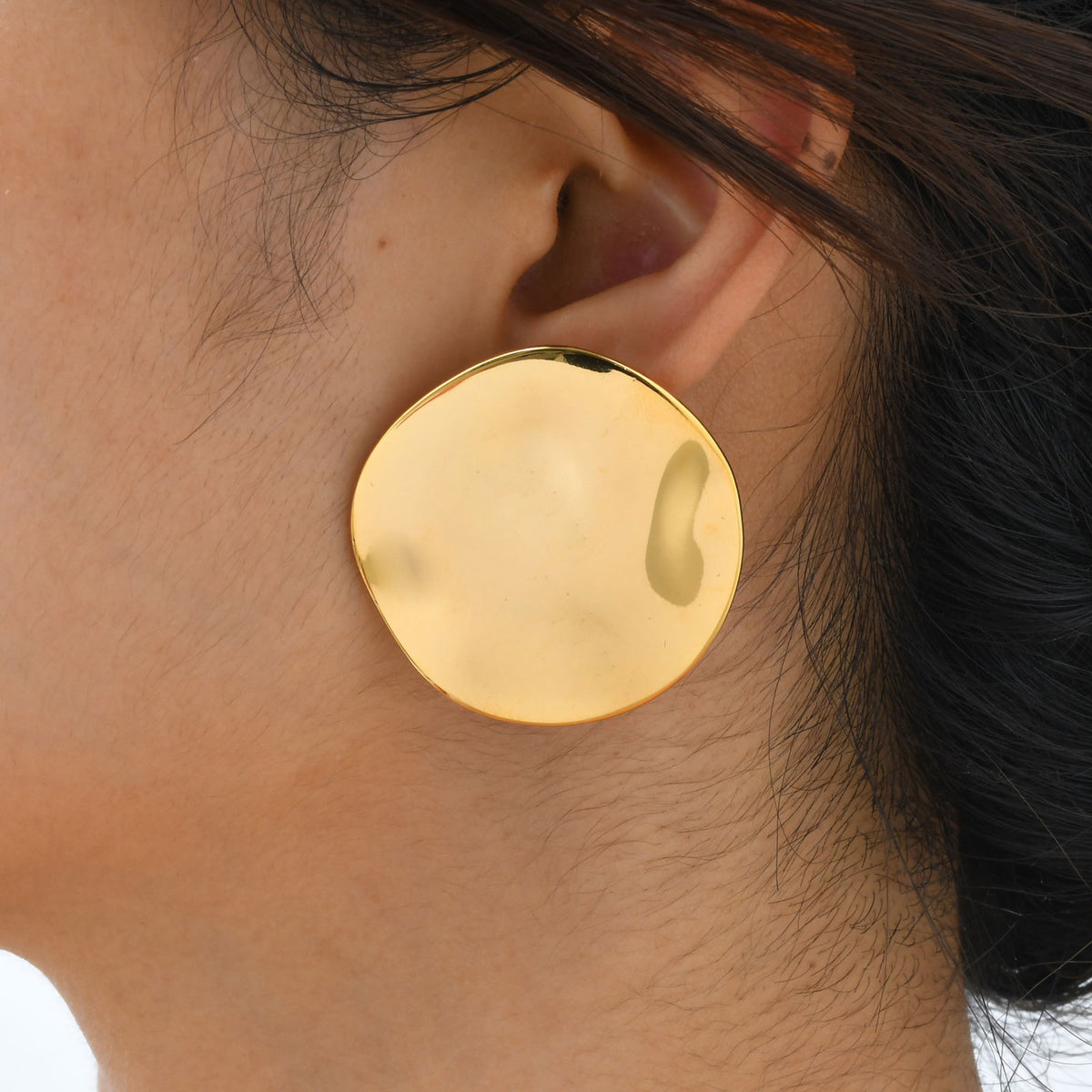 Organic Round Stud Earrings — Gold