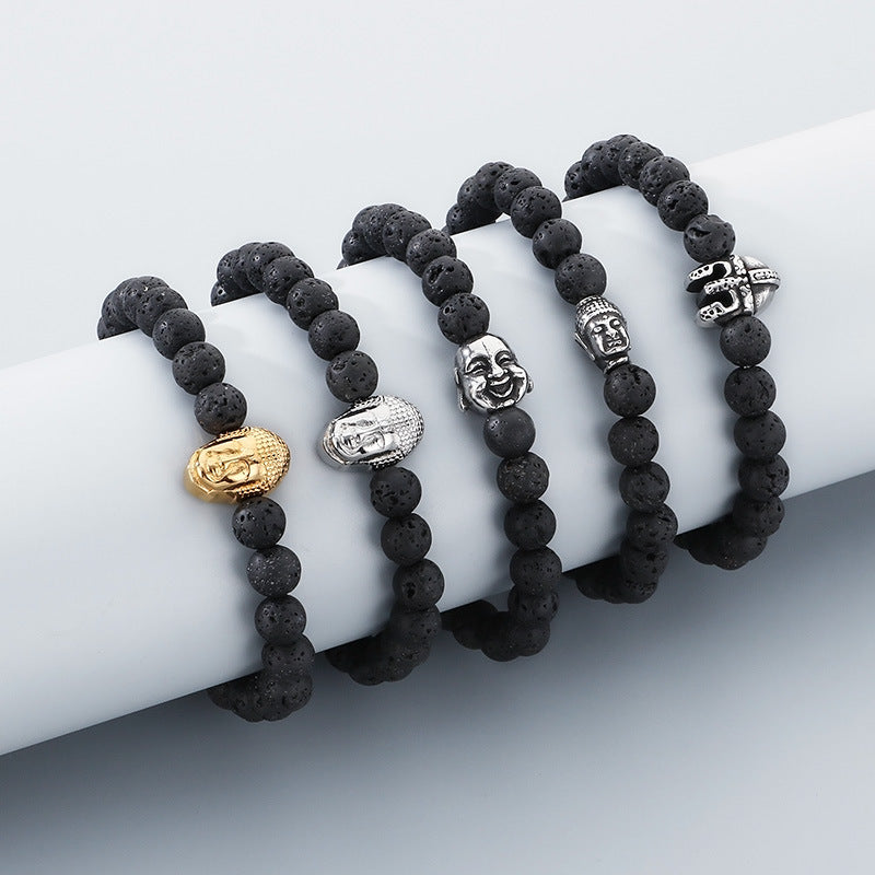 Planderful Volcanic Stone Beaded Bracelet For Men Buddha