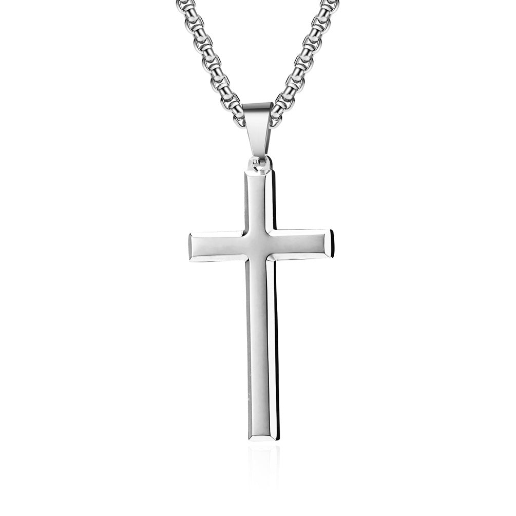 Simple Beveled Stainless Steel Cross Pendant Necklace for Men