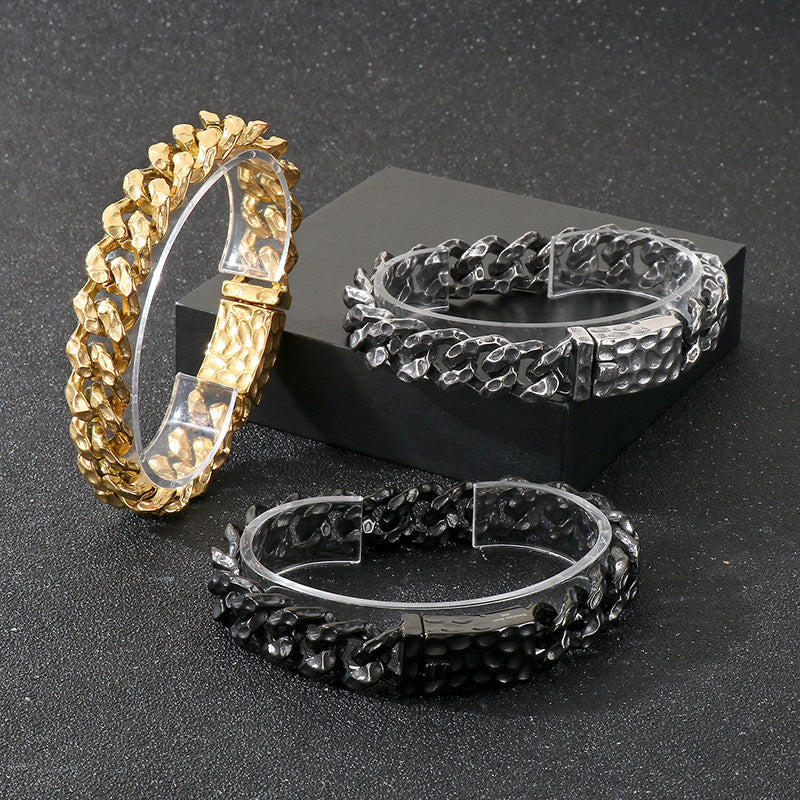 Planderful Beating Pattern Cuban Chain Men Bracelet