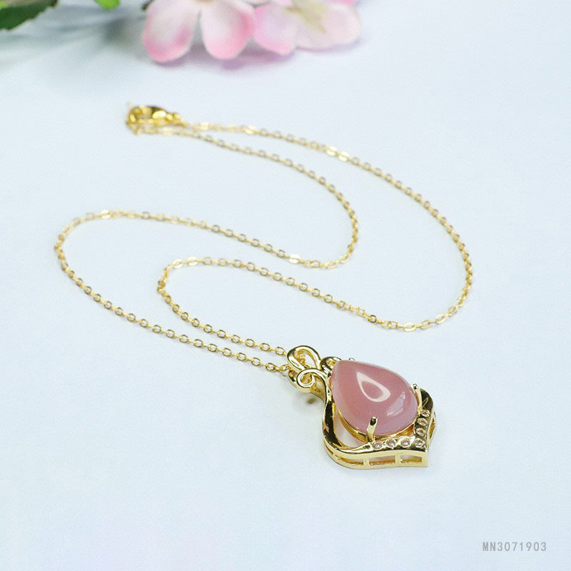 Pink Chalcedony Teardrop Pendant — No Chain