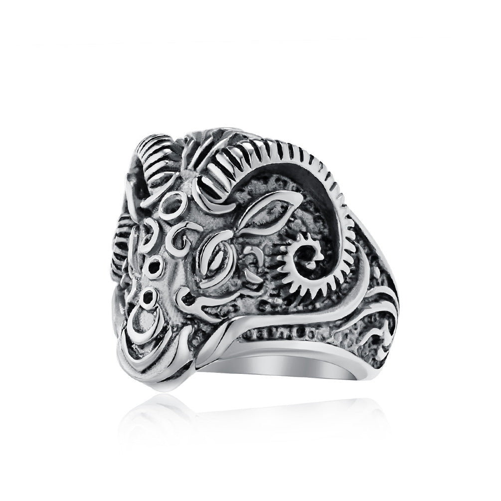 Goat Head Titanium Steel Ring By Planderful Everyday Genie Unisex Domineering Style Protective Statement Jewelry