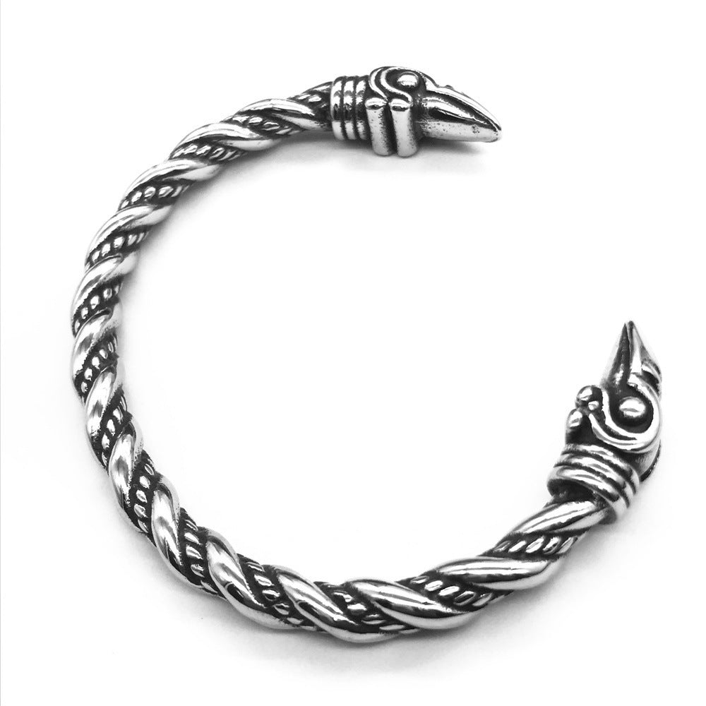 Planderful Viking Crow Bracelet Stainless Steel Open Double Head For Unisex Protection