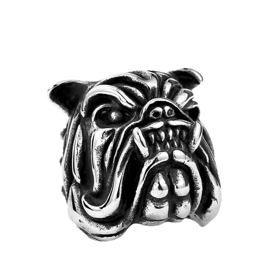 Titanium Steel Men's Bulldog Ring - European and American Animal Jewelry for Wholesale