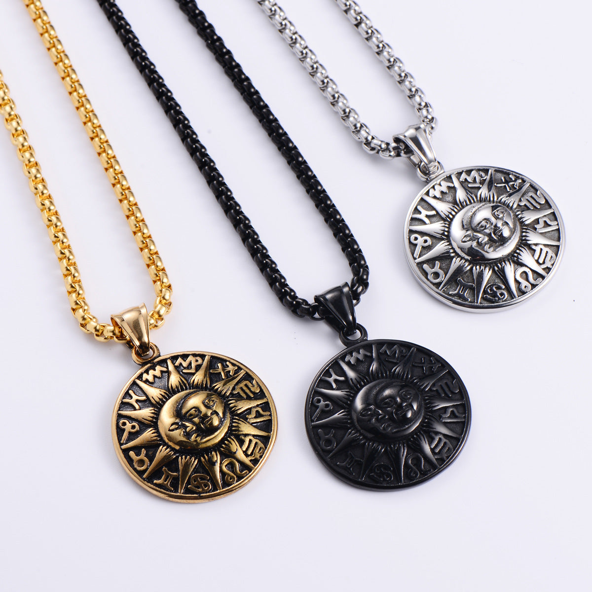 Titanium Steel Sun and Moon God Pendant Necklace for Men - Retro Punk Style by Planderful