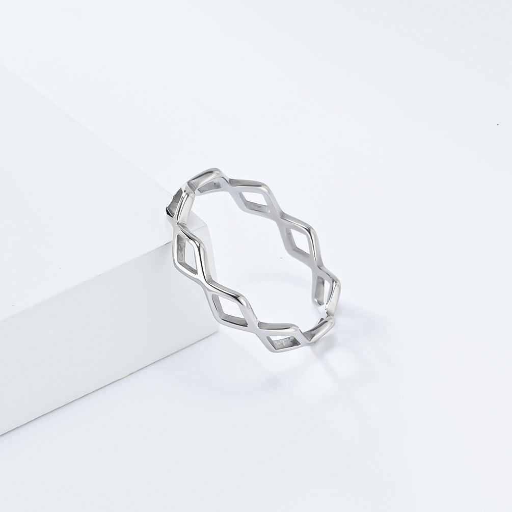 Elegant Titanium Steel Hollow Rhombus Women's Ring