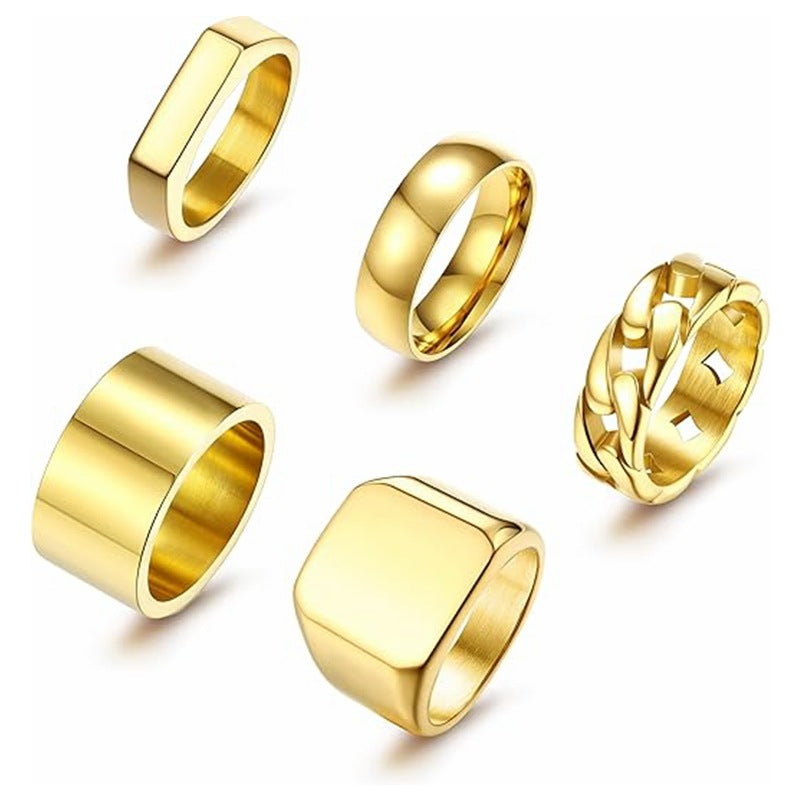 Planderful Titanium Steel Ring Set For Men Unisex Square Band Fade-Resistant Everyday Fashion