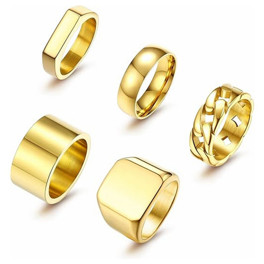 Planderful Titanium Steel Ring Set For Men Unisex Square Band Fade-Resistant Everyday Fashion