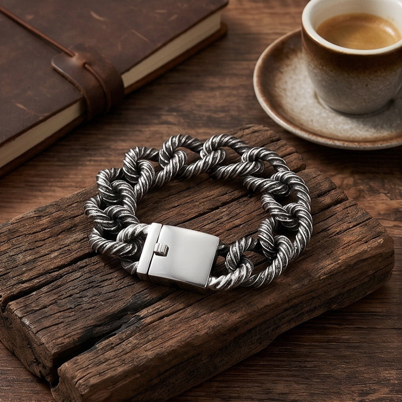 Twisted Rope Twist Cuban Chain Stainless Steel Men's Bracelet