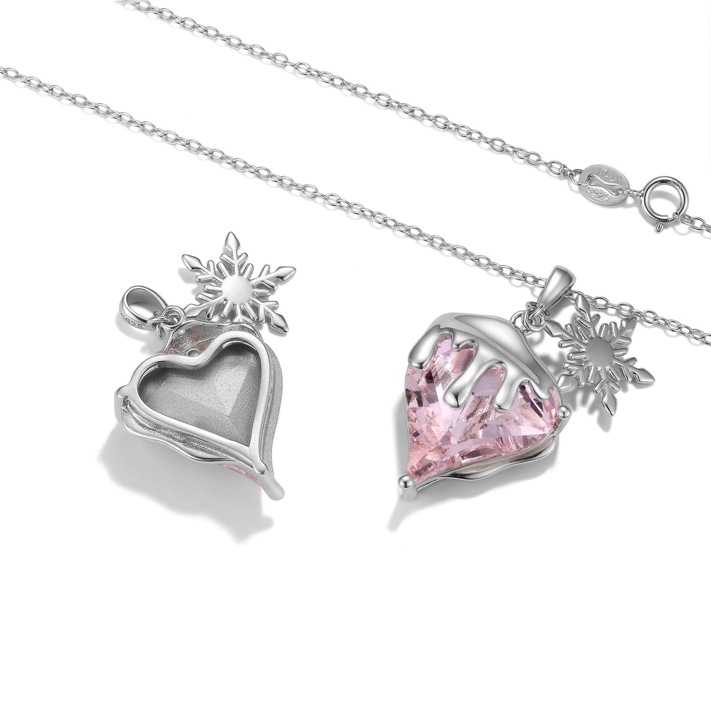 Snow Melt Heart Shape Pink Zircon Silver Necklace