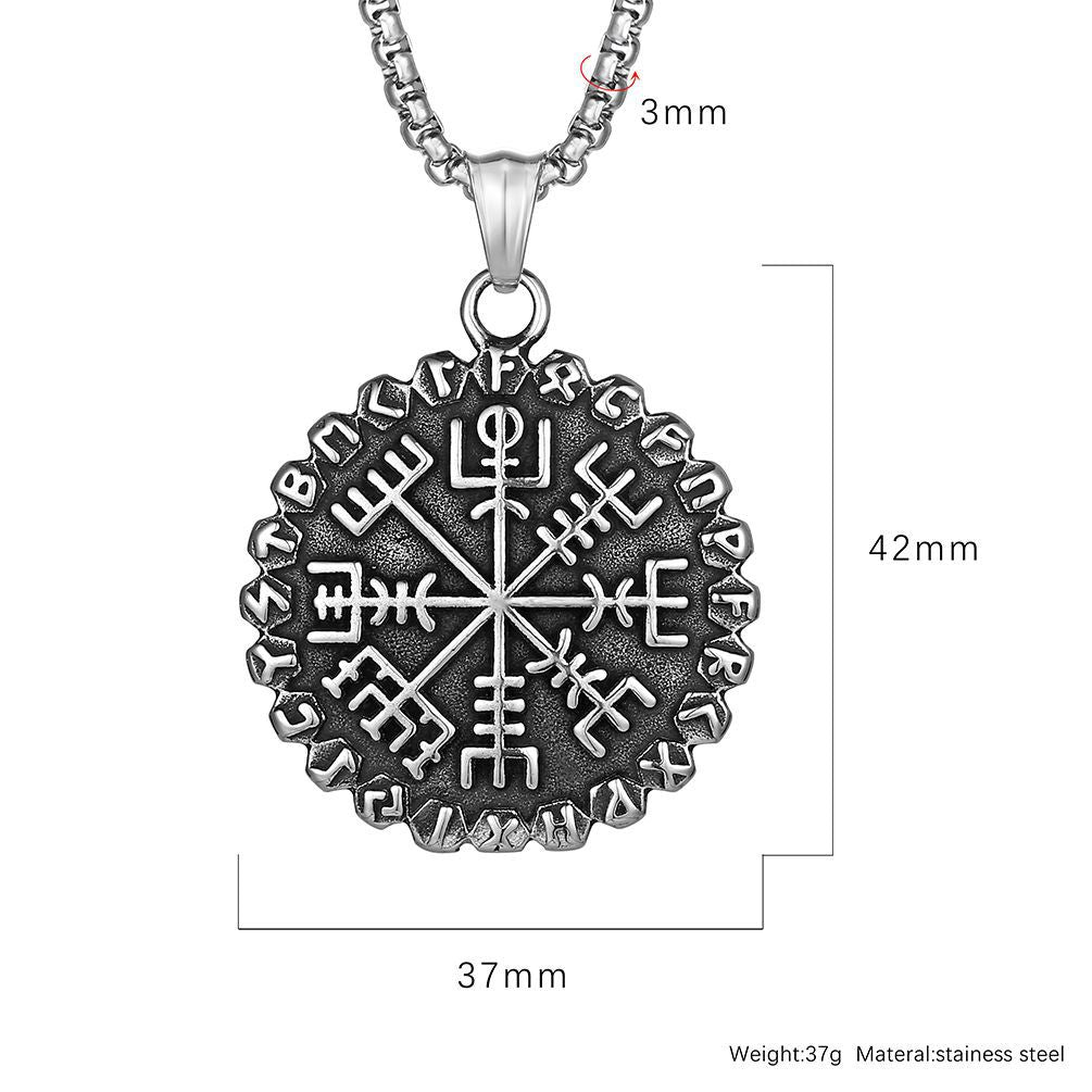 Planderful Viking Compass Necklace For Men Durable Titanium Steel Snowflake Pendant Retro Nordic Jewelry