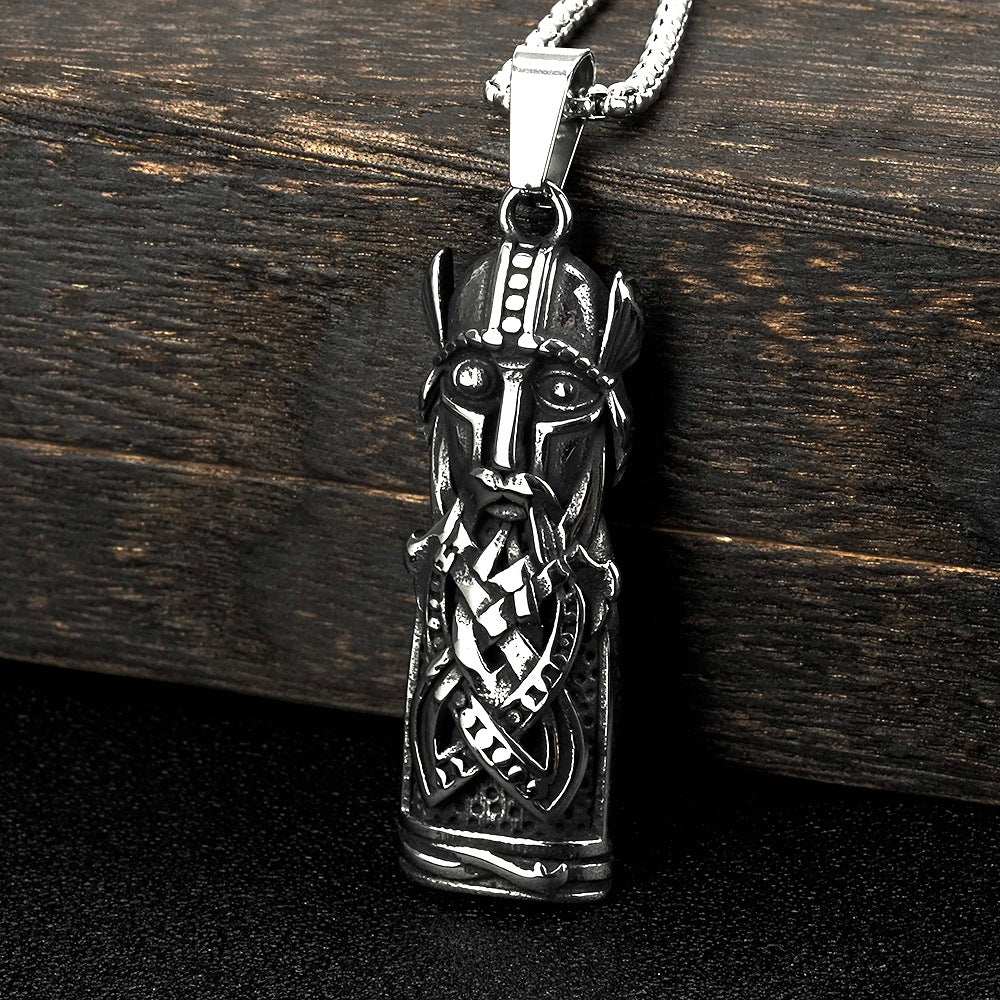 European And American Jewelry Wholesale Titanium Steel Pendant Men's Stainless Steel Necklace Retro Viking Odin Portrait