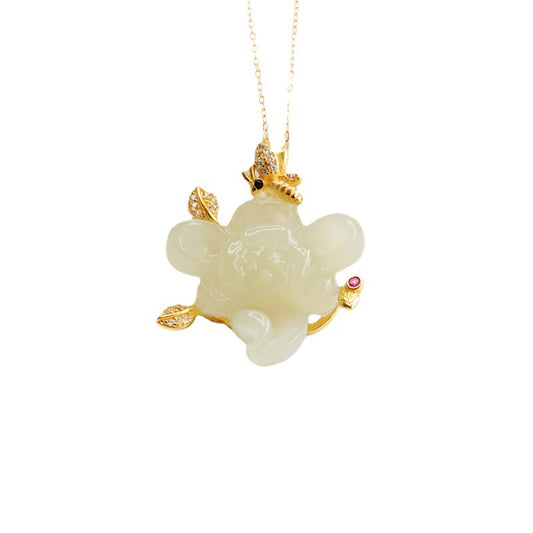 White Jade Lotus Necklace with Sterling Silver Chain