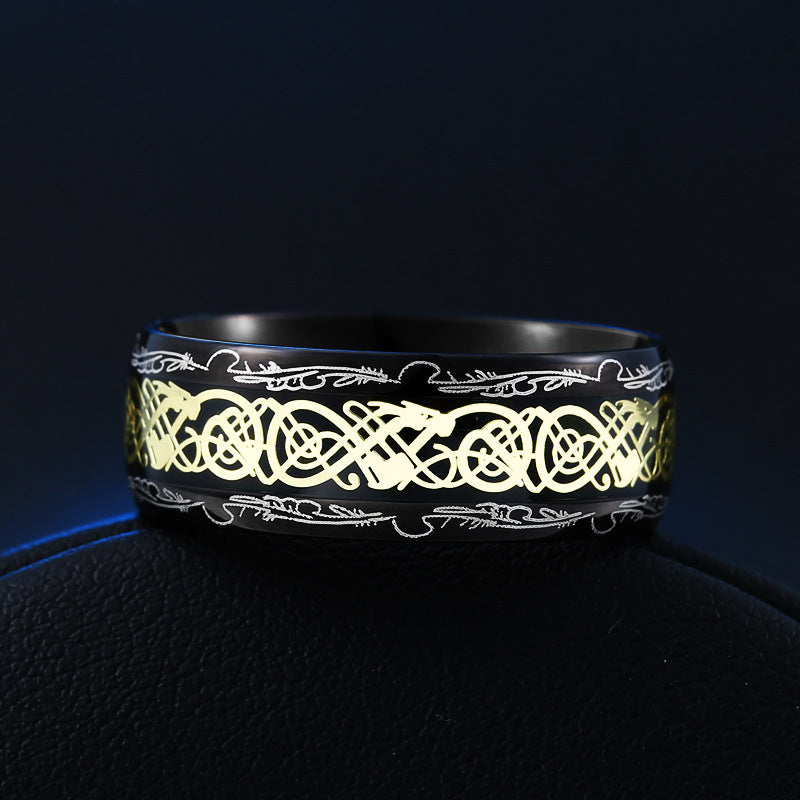 Trendy Black Edge Gold Dragon Titanium Steel Ring for Men and Women - Korean Fashion Jewelry Wholesale