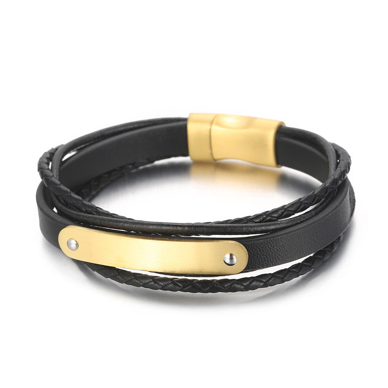Planderful Mens Stainless Steel Magnetic Leather Bracelet