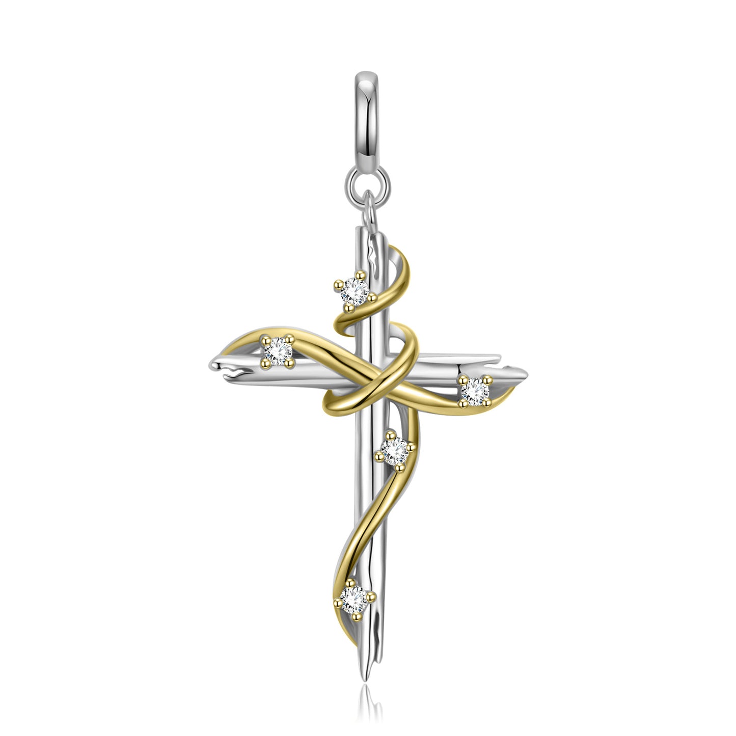 Entangled Cross Pendant Zircon Silver Necklace