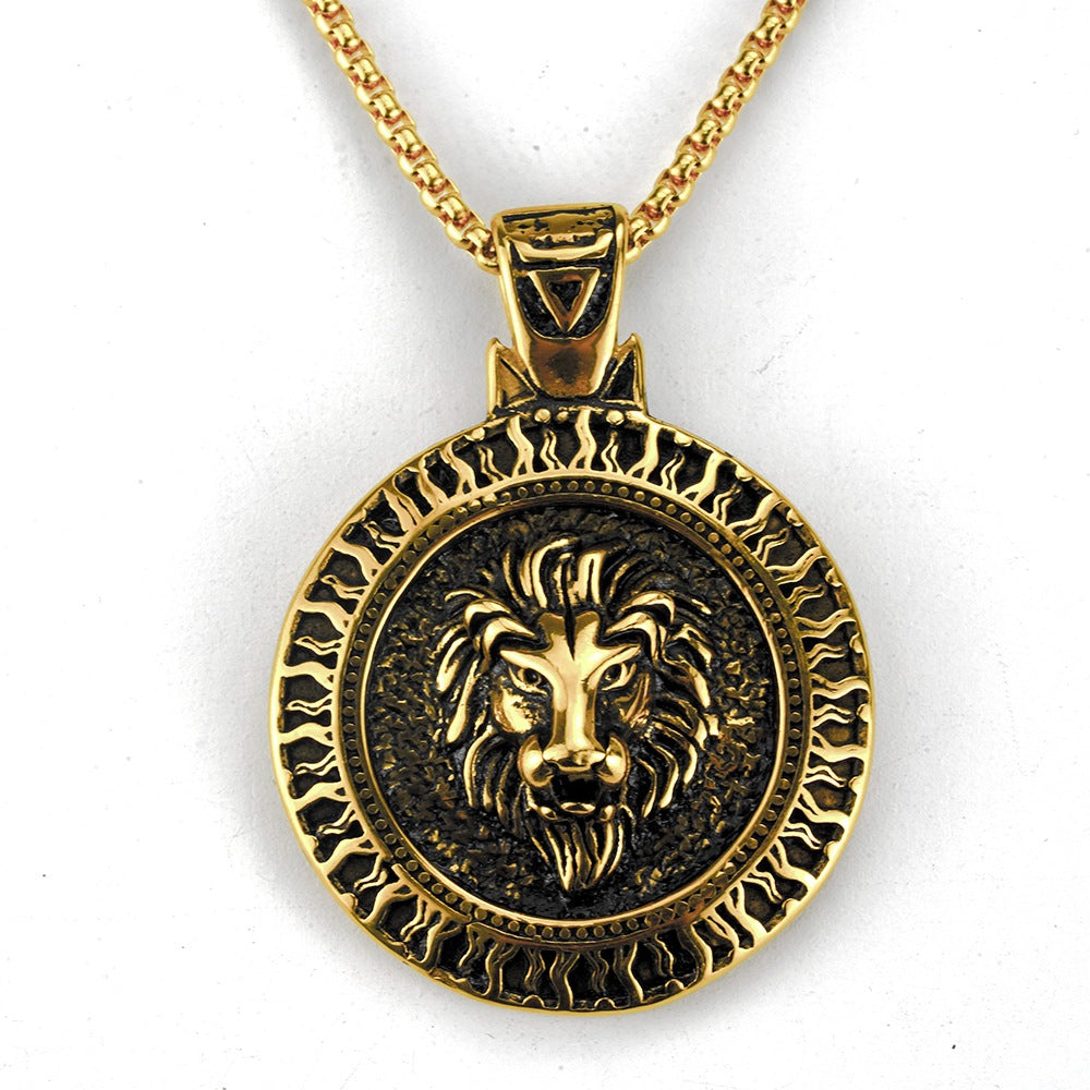 Vintage Men's Jewelry Stainless Steel Lion Head Pendant Necklace