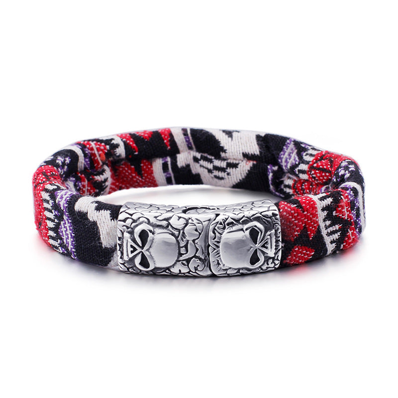 Sports Canvas Skull Men's Titanium Steel Bracelet