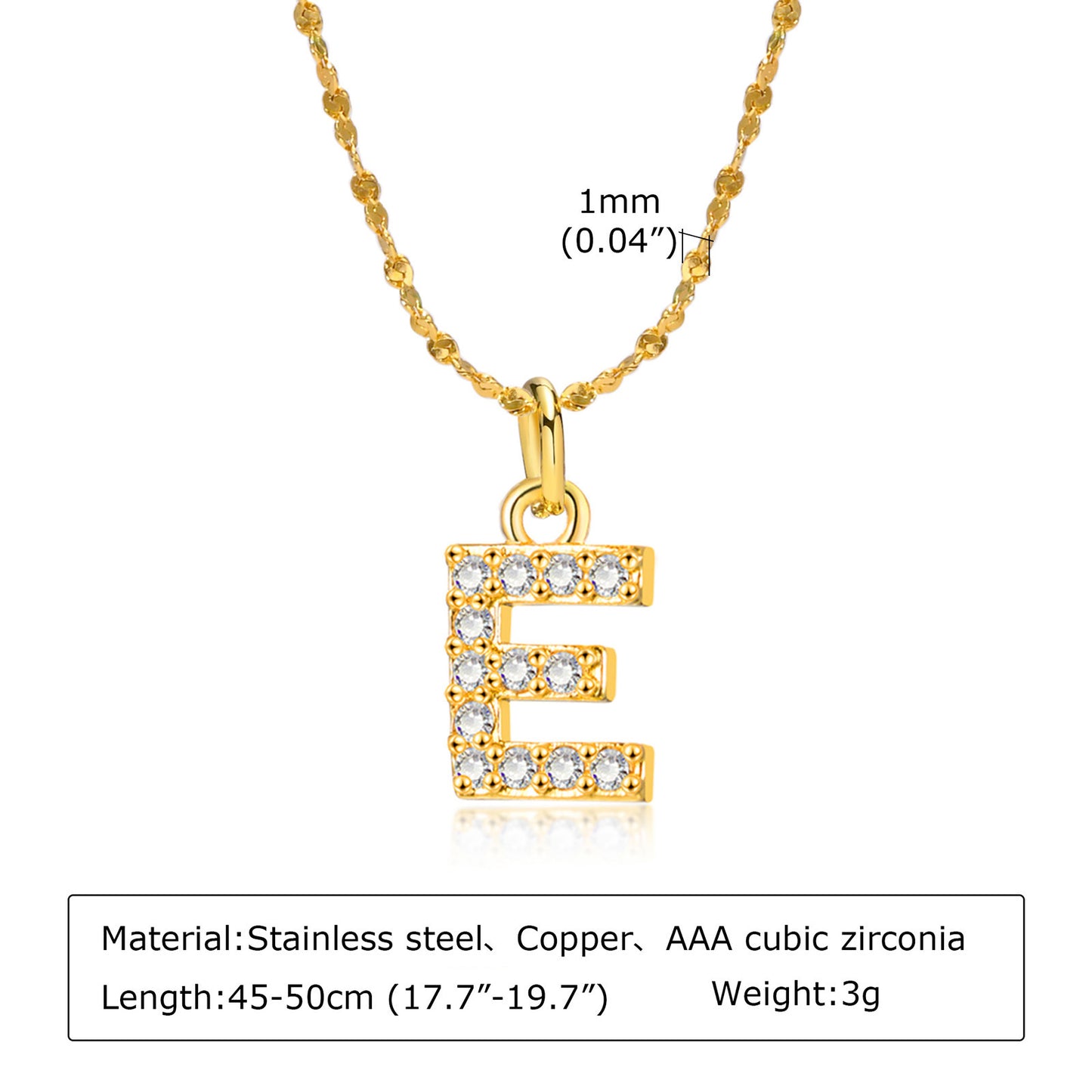 26 English Letter Stainless Steel Necklace Zircon Jewelry