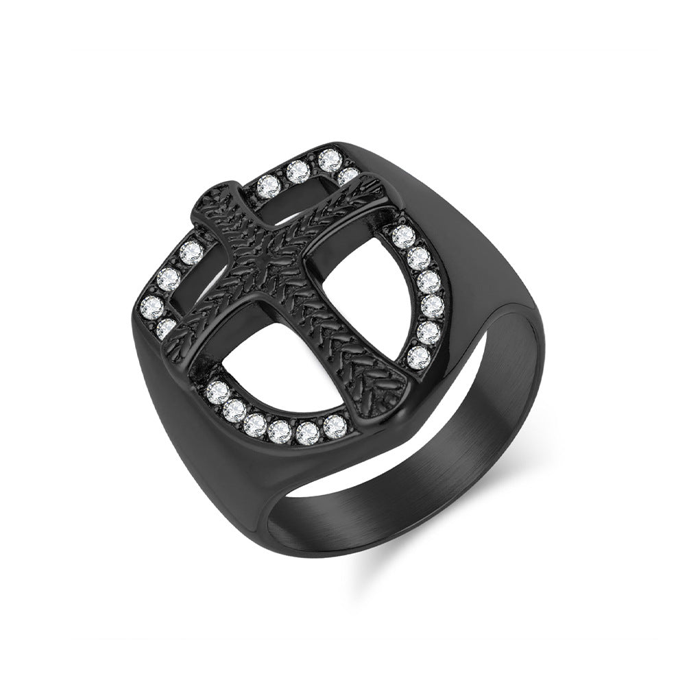 Planderful Everyday Genie Shield Cross Ring For Men Personalized Zircon Jewelry Retro European American Style