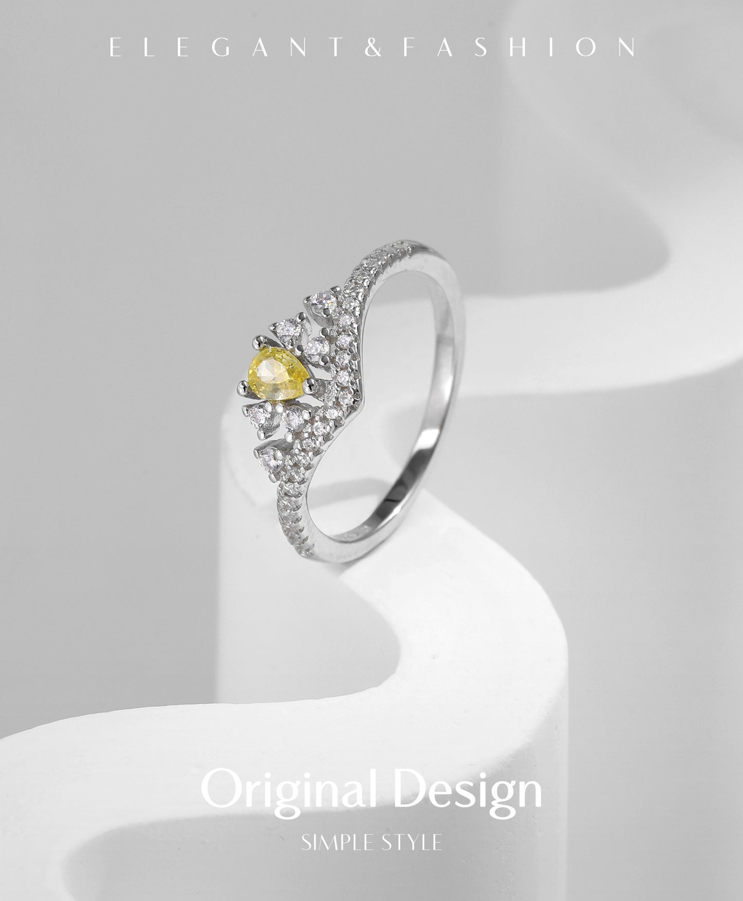 Planderful Gala Fireworks Ring – Noble Crown Design with Water Droplet Zircon