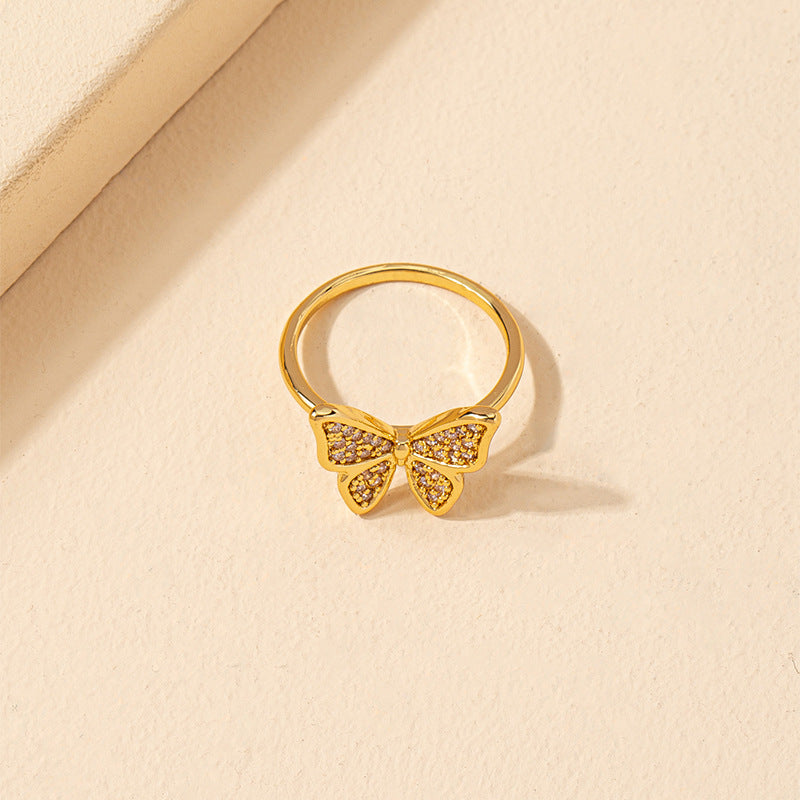Diamond Butterfly Delight Ring - Elegant Copper Zircon Jewelry