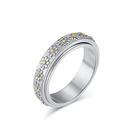Small Daisy Titanium Steel Rotating Sunflower Ring Jewelry
