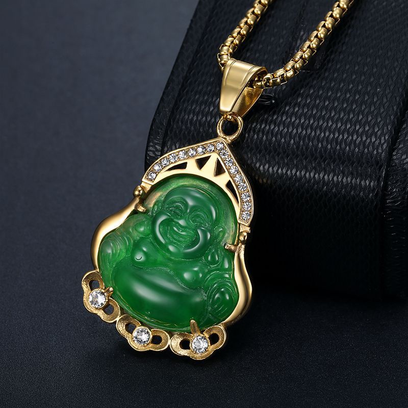 Jade Necklace – Statement Buddha Pendant Rhinestones
