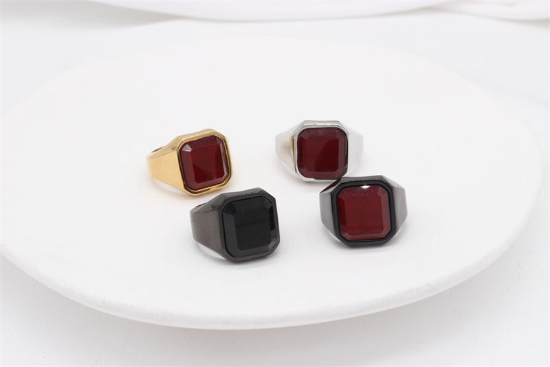 Unisex Titanium Steel Ring With Personalized Square Stone And Protection Statement Planderful Everyday Genie