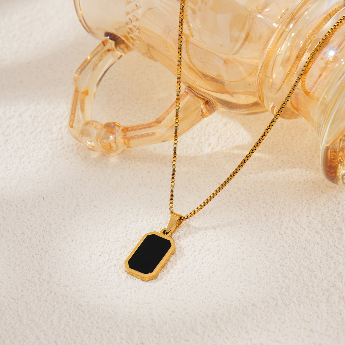 Black & Gold Square Pendant Necklace