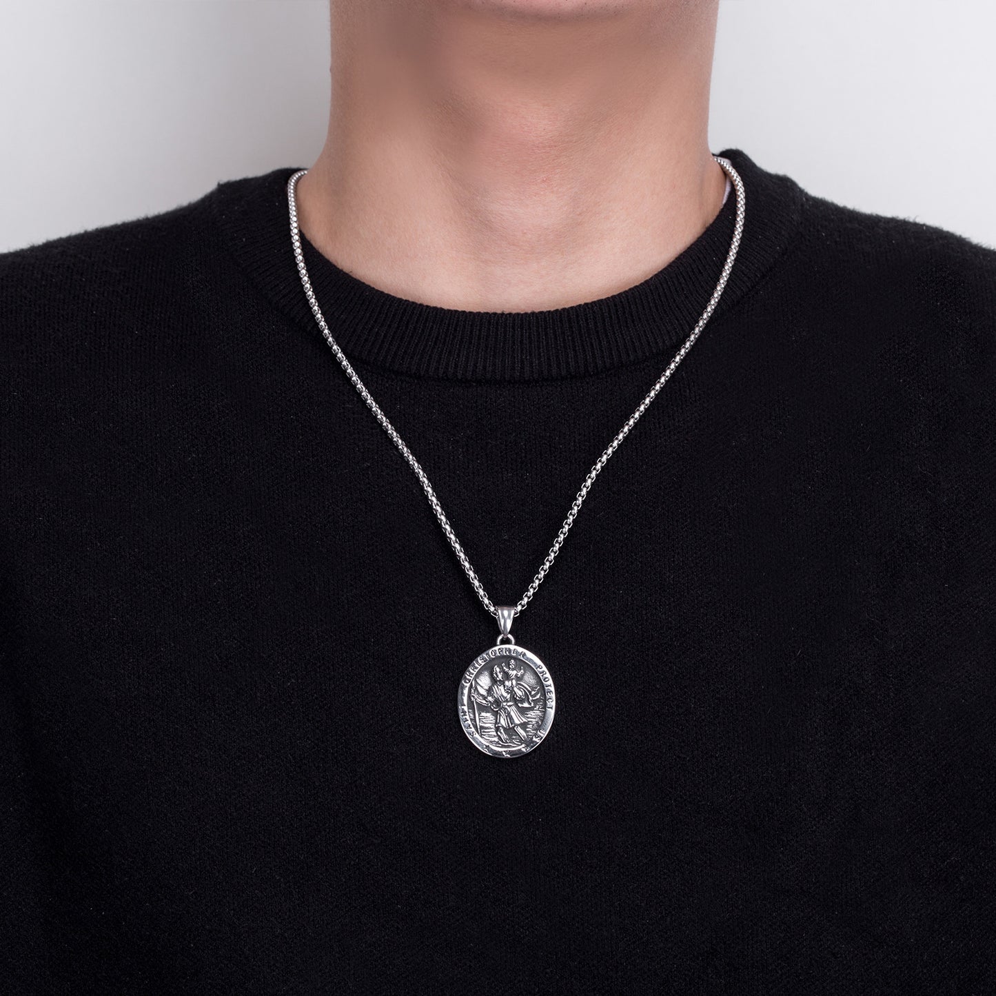Stainless Steel Necklace - Elegant St. Christopher Pendant