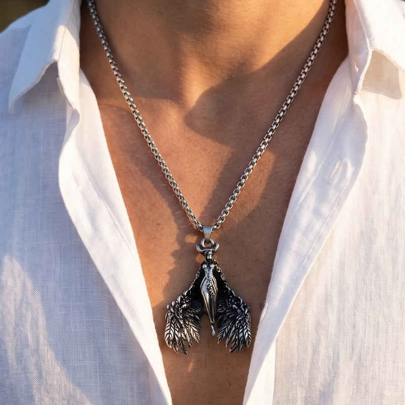 Punk Subculture Mourning Bones Angel Pendant Judgment Angel Stainless Steel Men's Pendant Necklace