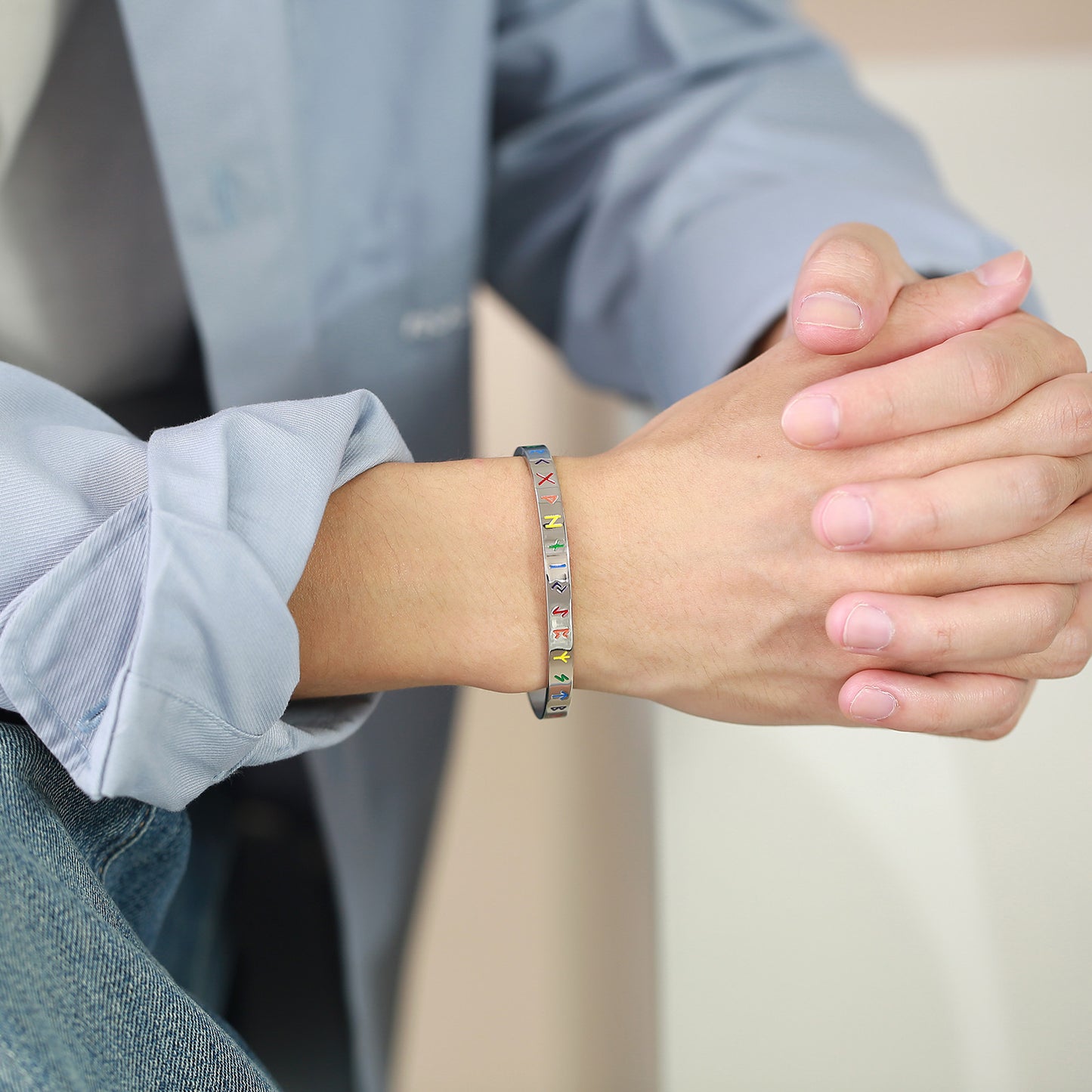 Stainless Steel Viking Symbol C-Shaped Open Bracelet Steel Men's